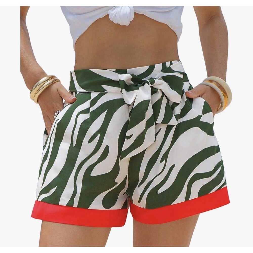 NWT EXLURA Womens High Tie Waist Boho Shorts Zebra Size Medium